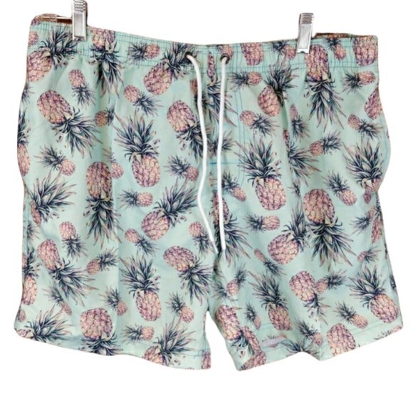 Pineapple Print Mens Drawstring Swim Trunks XL Tropical Beachwear - Picture 1 of 5